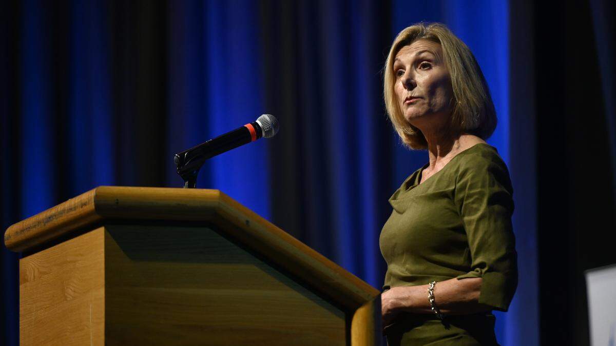 Sharon Hillstrom, president and CEO of the Bradenton Area Economic Development Corporation, speaks during the annual update luncheon at the Bradenton Area Convention Center in Palmetto on Oct. 28, 2022.