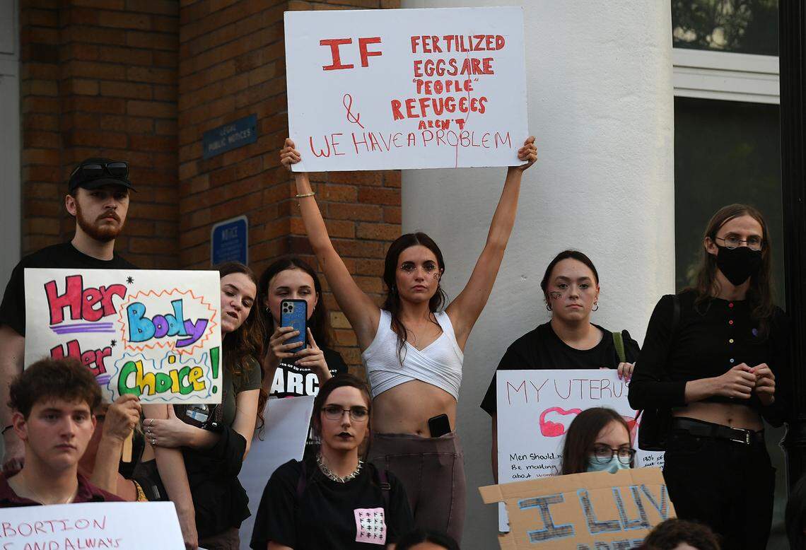 Over a hundred people joined a march and rally organized by Women’s Voices of SW Florida to support women’s rights to choose abortion on May 4, 2022. The group met at the Central Library and marched to the Historic Courthouse.