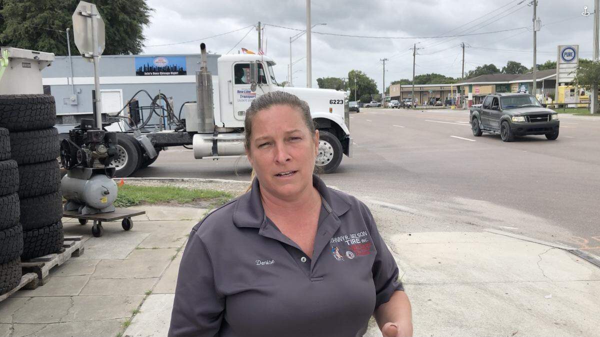6/16/2021--Denise Nelson of Johnny’s Tires in Parrish has concerns about plans to align State Road 62 and Erie Road, and traffic safety in general on U.S. 301.