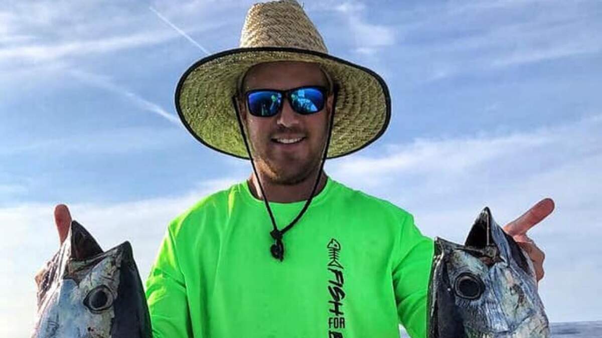 Troy Snyder with two tuna caught 35 miles offshore in his 24-foot Carolina Skiff.