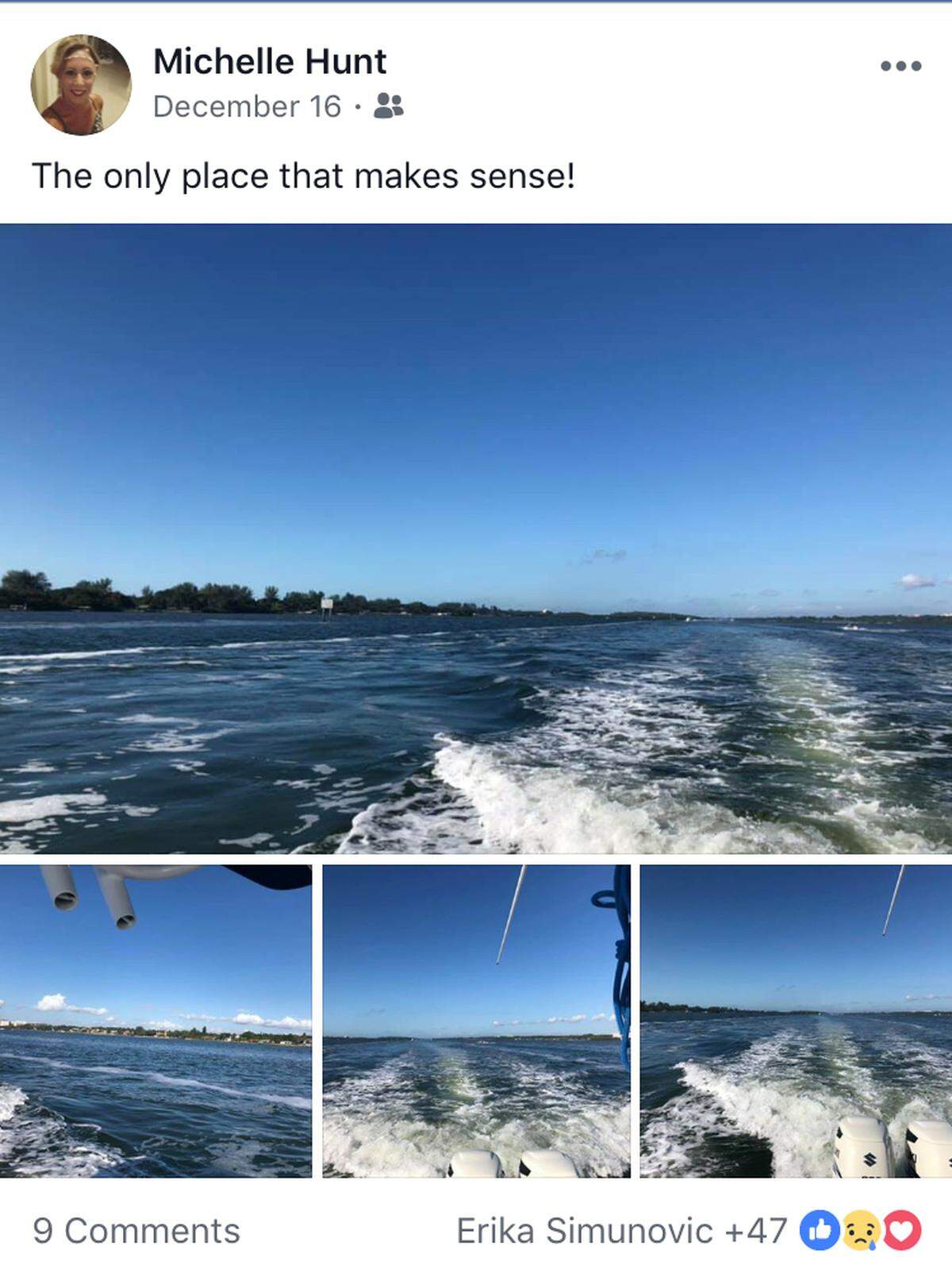 The last post on Michelle Hunt’s Facebook page hours before her death on Dec. 16.