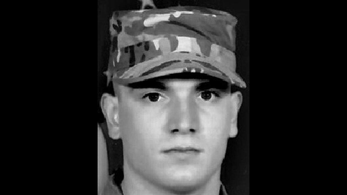 PFC Austin Stump, 20, has died and his flag-draped coffin arrived home on Thursday.
