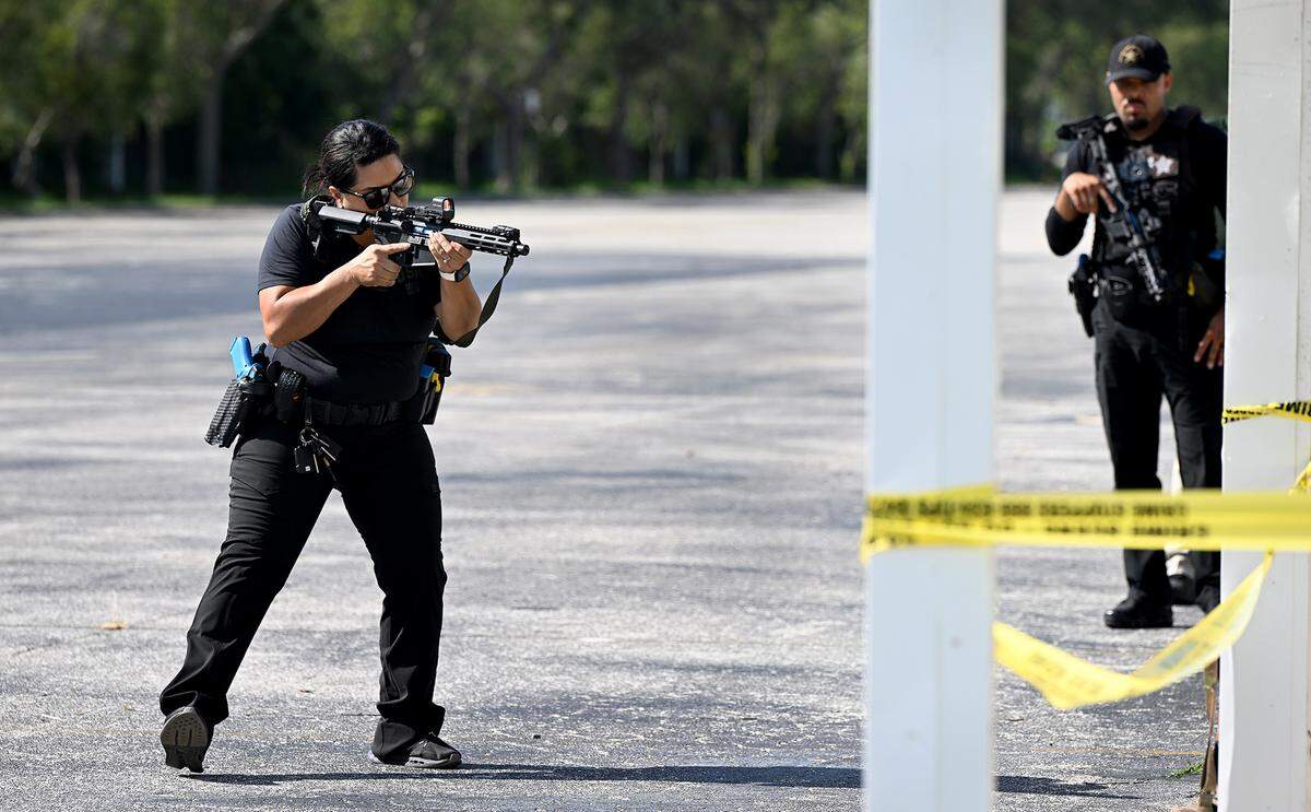School resource officers are trained for active shooter situations by members of the Manatee County Sheriff’s SWAT team at MTC West on Tuesday, Aug. 2.