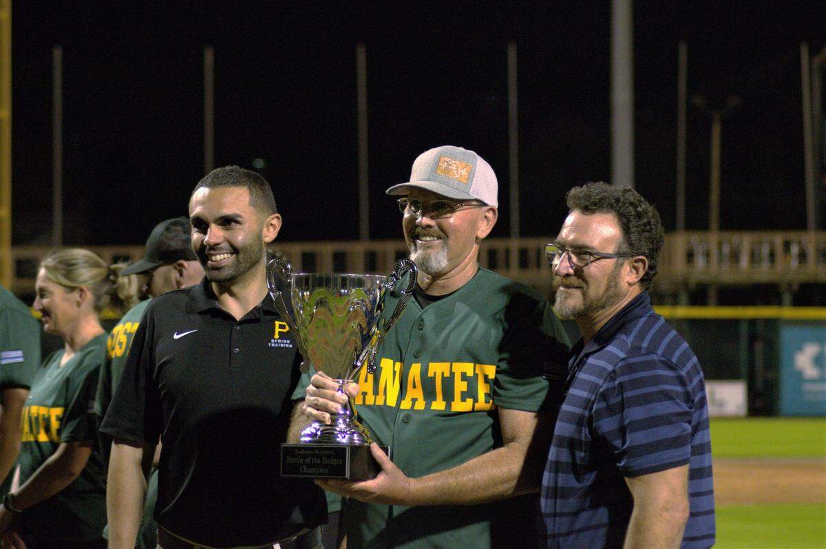 The Bradenton Police Department faced off against the Manatee County Sheriff’s Office in “Battle of the Badges,” a baseball match for charity at LECOM Park on Tuesday.