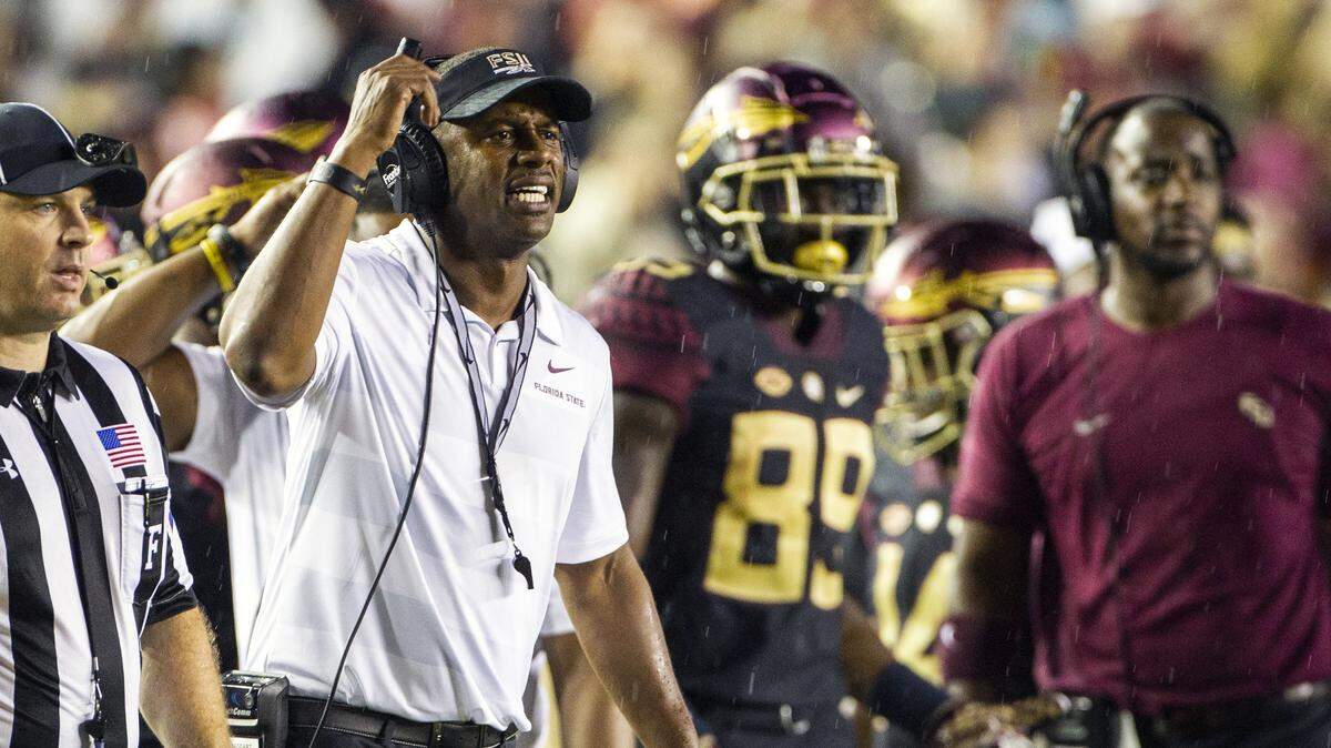 Florida State head coach Willie Taggart directs his team against Virginia Tech in Monday’s season-opening loss to Virginia Tech on Monday.