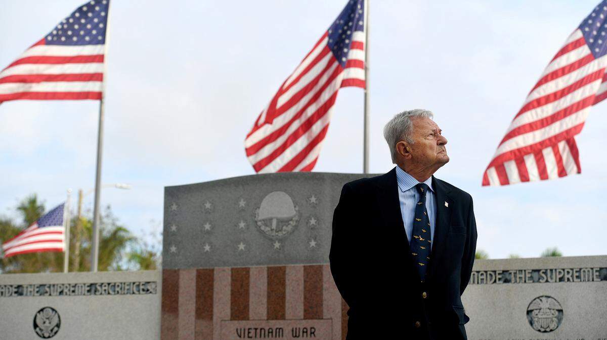 Guest speaker Commander Bradley E. Smith, U.S. Navy (retired) and former Vietnam POW during the ceremony honoring the 50 year anniversary of the peace treaty that ended the Vietnam War at the Veteran’s Monument in Bradenton Wednesday, March 29, 2023.