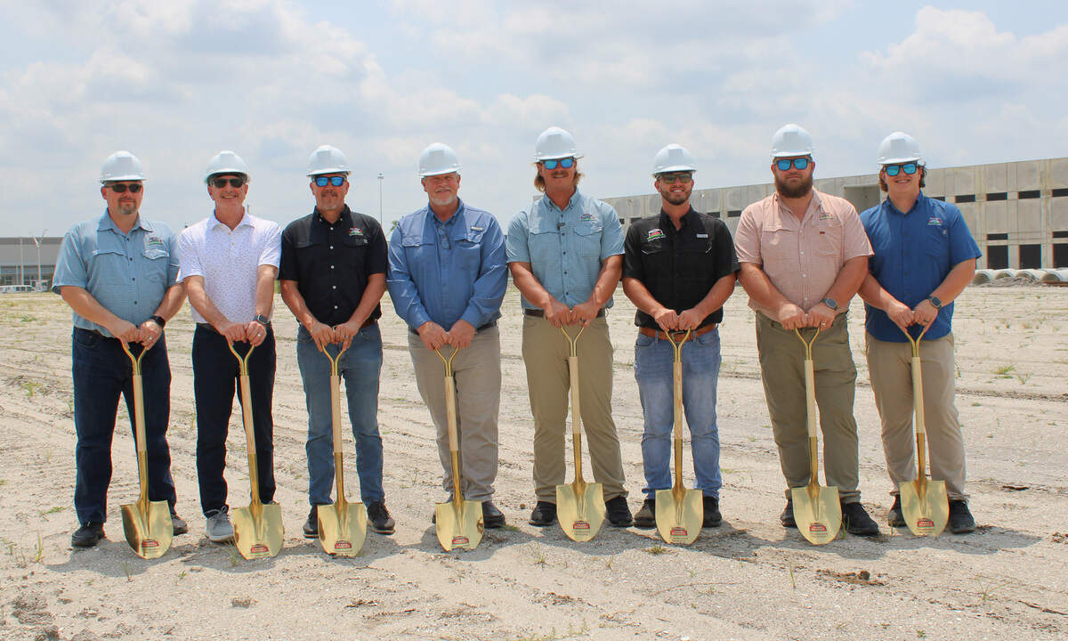 Detwiler’s Farm Market and Benderson Development&nbsp;broke ground 5/14/2024 for a Detwiler’s distribution center, warehouse and corporate headquarters in Manatee County. Shown above, from left, are Mike Asher, Mark Chait, Steve Schlabach, Henry Detwiler Sr., Sam Detwiler, Henry Detwiler Jr., Caleb Detwiler and Josh Detwiler.