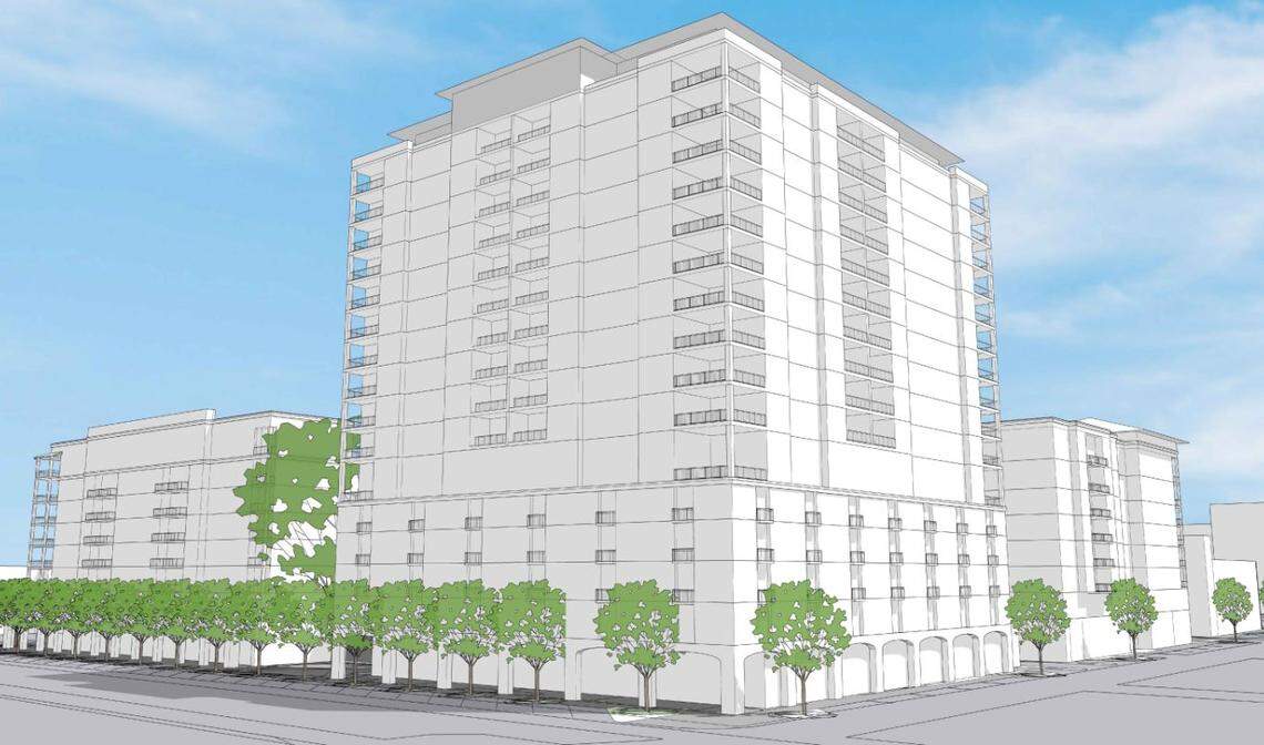 Red Apple Real Estate, which finished as the second choice to redevelop Bradenton’s City Hall property, shared a general sketch of what its proposal would look like along the Manatee River downtown.