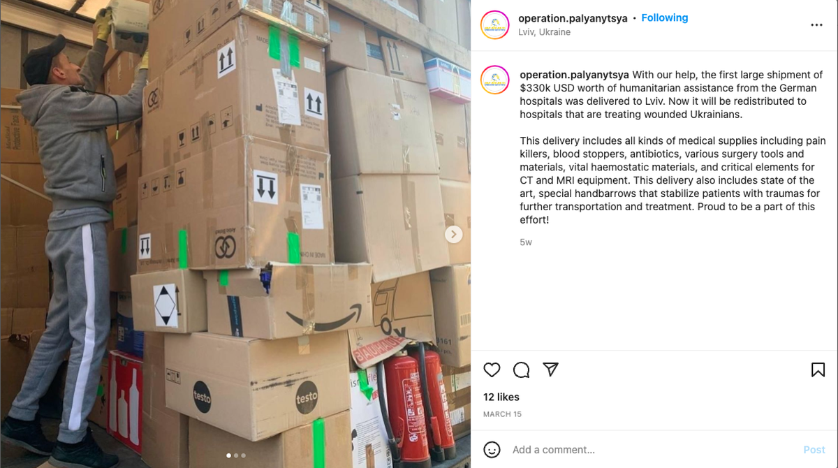 Operation Palyanytsya posted photos of the aid they provide to Ukraine via their Instagram account.