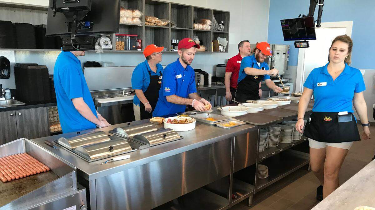 Many customers like to sit at the counter to watch their food being prepared at Skyline Chili. The Lakewood Ranch restaurant opened on Tuesday.