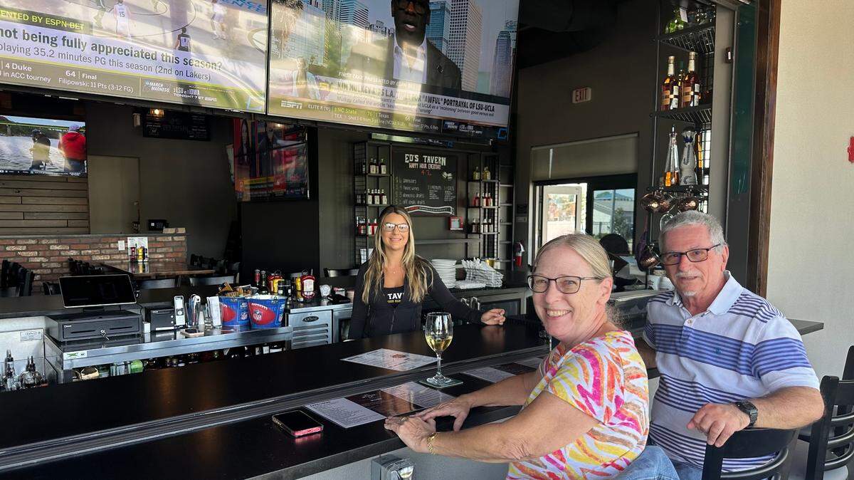 Sherry and Michael Cavanaugh were enjoying drinks and talking to bartender Alina Mendoza 4/1/2024 at Ed Tavern’s new location at 1305 108th St. E., Bradenton.