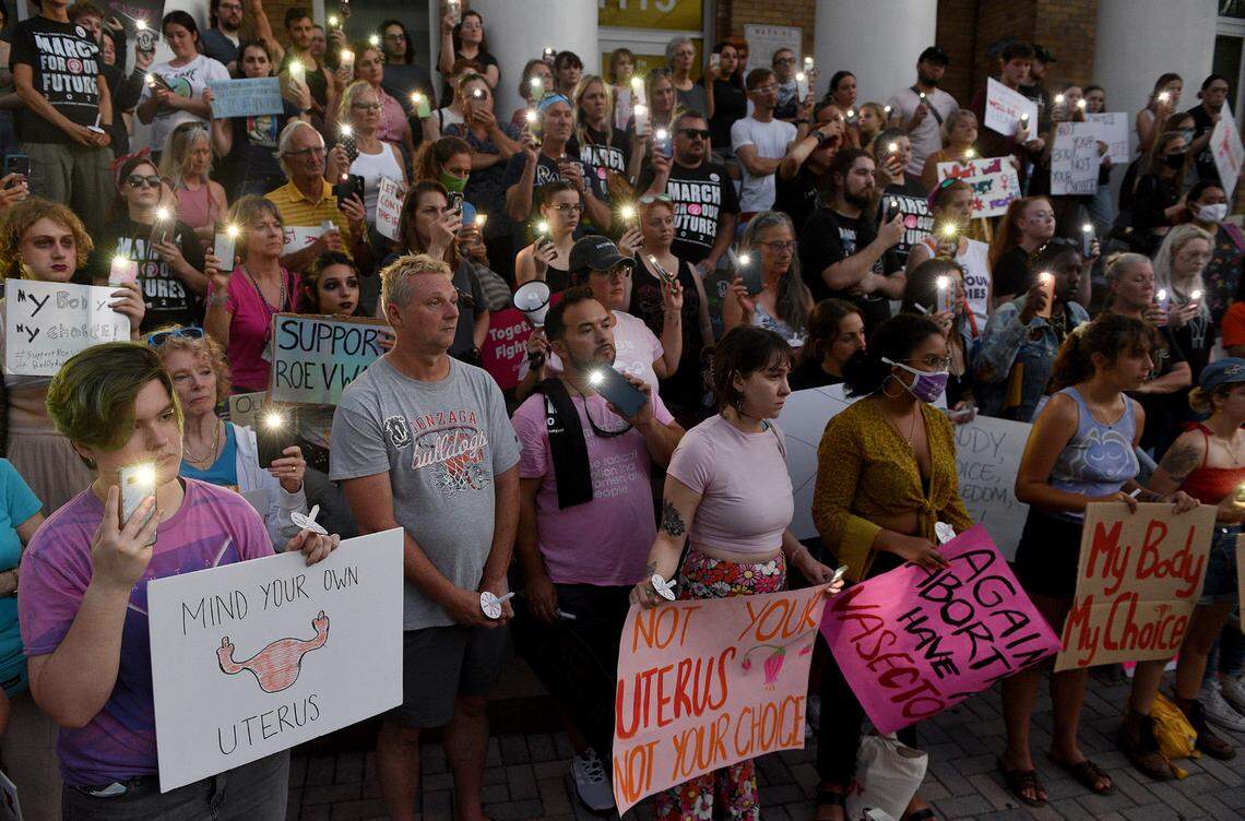 Over a hundred people joined a march and rally organized by Women’s Voices of SW Florida to support women’s rights to choose abortion on May 4, 2022. The group met at the Central Library and marched to the Historic Courthouse.