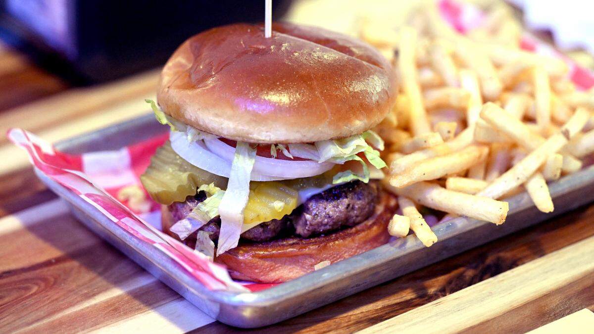 A hamburger platter at Jaxx Wing Co. on Bradenton’s Old Main Street in downtown Bradenton.
