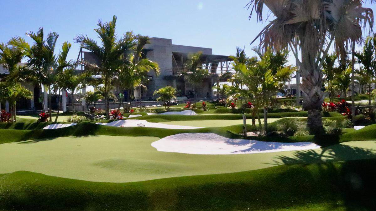 PopStroke, a golf-and-casual dining entertainment venue, is nearing completion in the East District of University Town Center, shown above on 02/03/2021. Amenities include a two-story prototype with a rooftop bar, restaurant and private event space at&nbsp;195 University Town Center Drive. 
