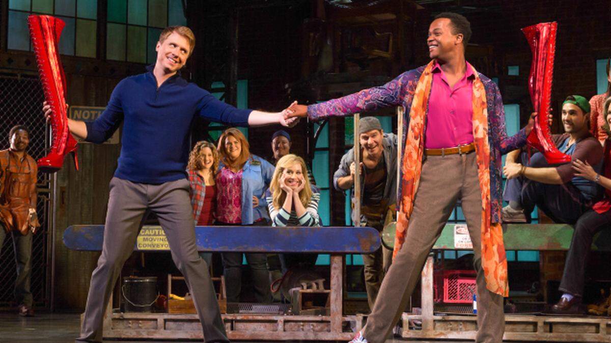 Steven Booth (l) and J. Harrison Ghee. "Kinky Boots," the Tony-winning musical with songs by Cyndi Lauper and a book by Harvey Fierstein, opens at the Straz Center for the Performing Arts in Tampa. 
 MATTHEW MURPHY/PUBLICITY PHOTO