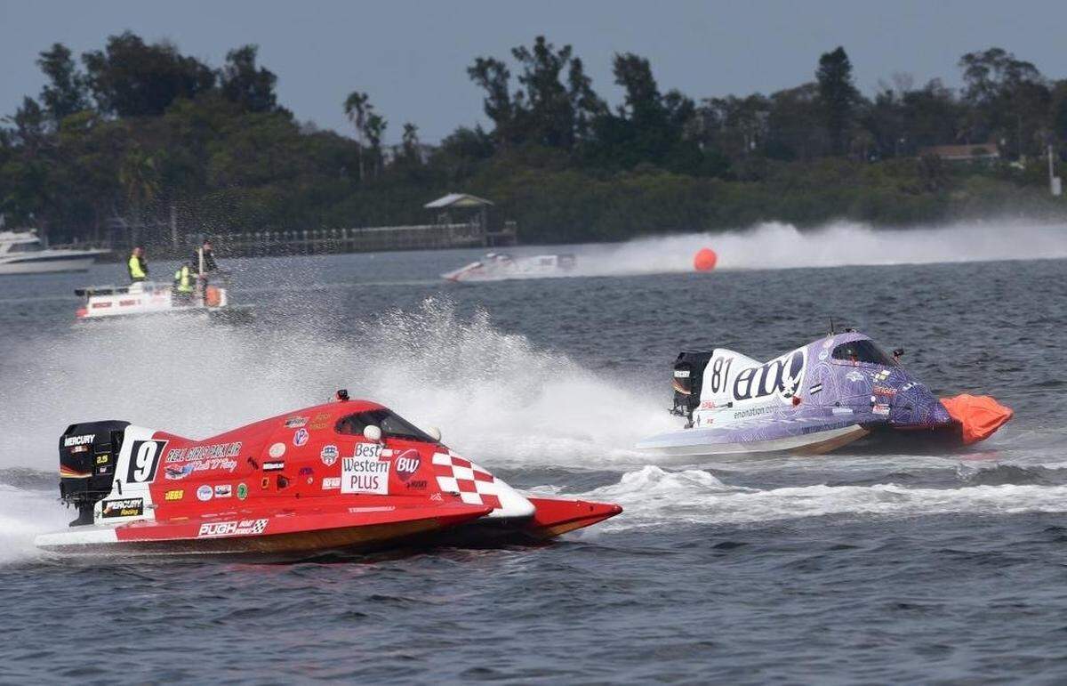 2/2/2020 --Formula 2 boats race for the championship at the Bradenton Area River Regatta on the Manatee River near the Green Bridge.