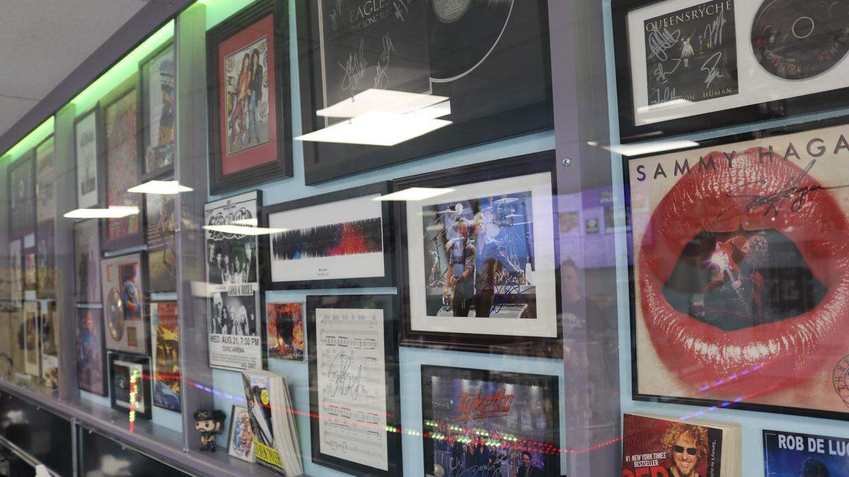 The walls at Rockin’ Gelato, 6646 Cortez Road W., are covered with rock and roll memorabilia collected over more than 30 years by owners Kathy and Gene Yeomans.
