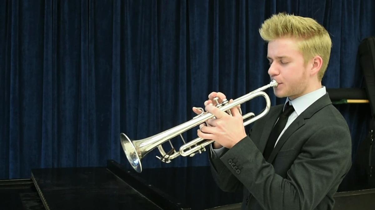 Luca Stine plays trumpet in the State College of Florida jazz band and jazz combo.