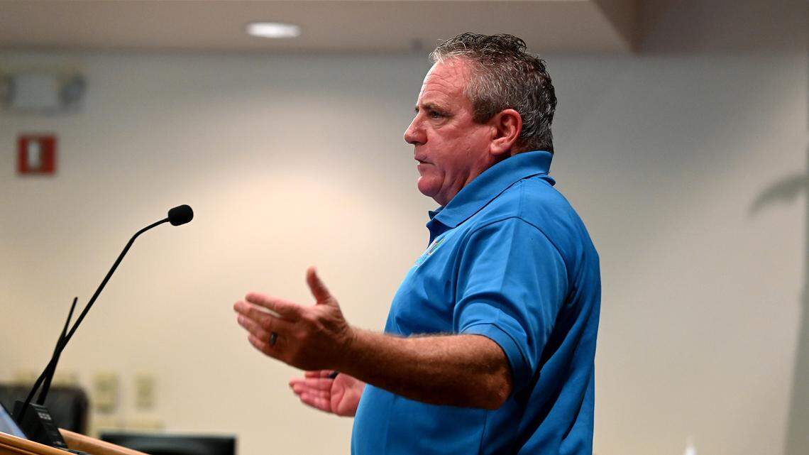 City Administrator Rob Perry addresses the Bradenton City Council during a brief emergency meeting Sunday morning. The board voted unanimously to approve a resolution to declare a state of emergency in the face of the threat of Tropical Storm Ian.