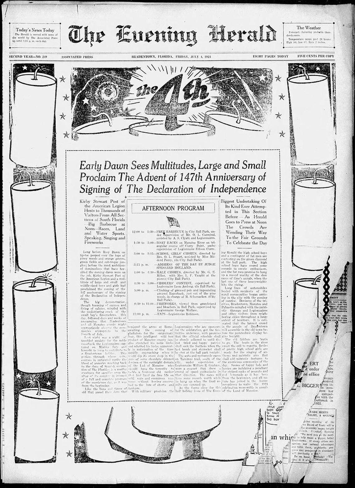 Formerly known as The Evening Herald, the newspaper published artwork around the border of its Fourth of July edition in 1924.