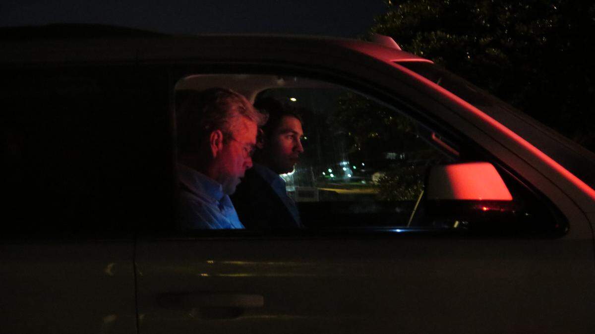Presidential candidate Jeb Bush, 62, arrives Monday evening at Rep. Vern Buchanan's home for a private campaign fundraiser.AMARIS CASTILLO/Bradenton Herald
