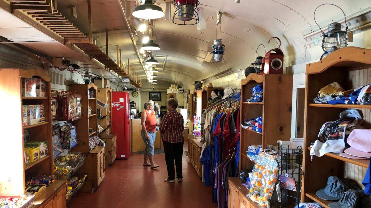 The gift shop at the Florida Railroad Museum is located in a restored rail car. Tickets and souvenirs are sold there.