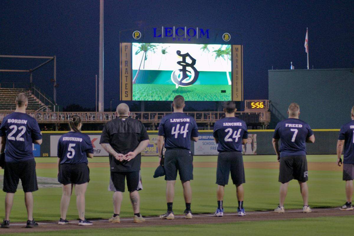 The Bradenton Police Department faced off against the Manatee County Sheriff’s Office in “Battle of the Badges,” a baseball match for charity at LECOM Park on Tuesday.