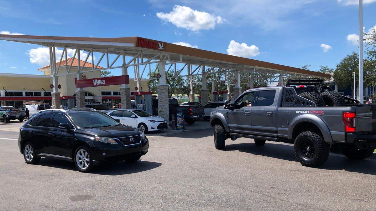 The always busy Wawa at 5208 University Parkway was even busier Monday morning due to the aftermath of Hurricane Ian.