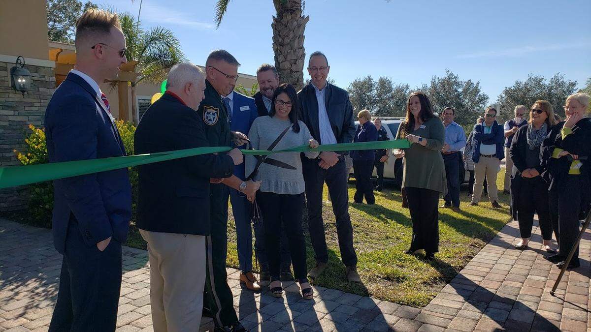 Manatee County Sheriff Rick Wells cuts a ceremonial ribbon at the newly opened Lakewood Ranch substation, 14544 Arbor Green Trail, during a ceremony Friday morning.