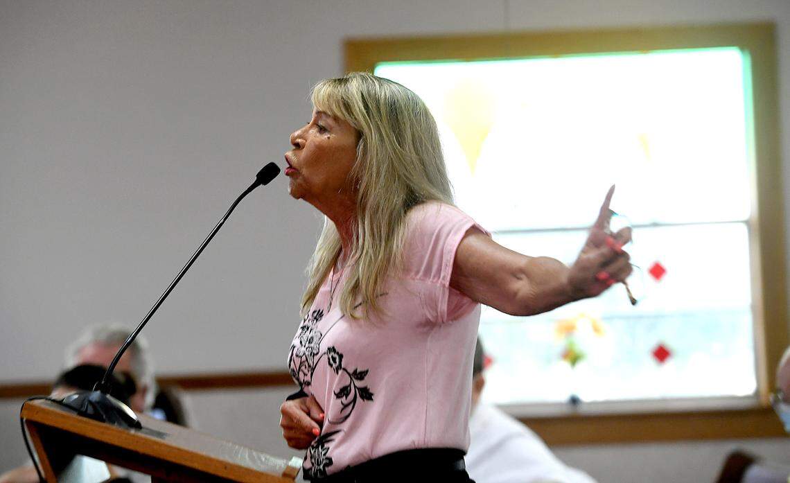 Carol Ann Felts addresses the board on Aug. 31, 2021, as the Manatee County Commission holds a workshop at the Bethany Baptist Church in Myakka City to talk to residents and hear from them on the subject of rural development.