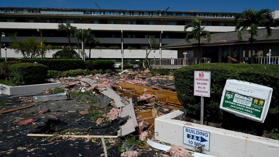 Waterway Condominiums lost sections of their roof after Hurricane Milton on Oct. 10, 2024.