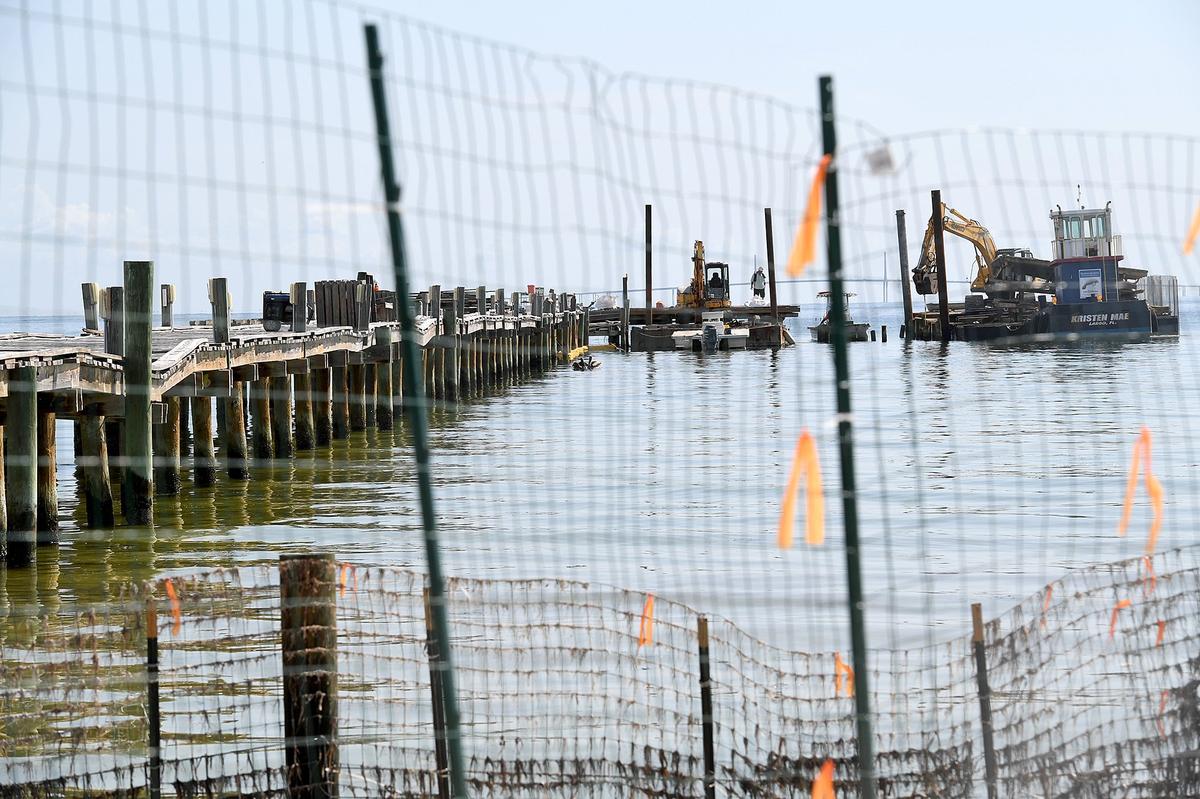 Demolition of the iconic Anna Maria City Pier is underway. The pier, after weathering Hurricane Irma, lost part of the roof and contributed to structural damage of the pilings. Rebuilding of the new pier is expected to take until December 2019.