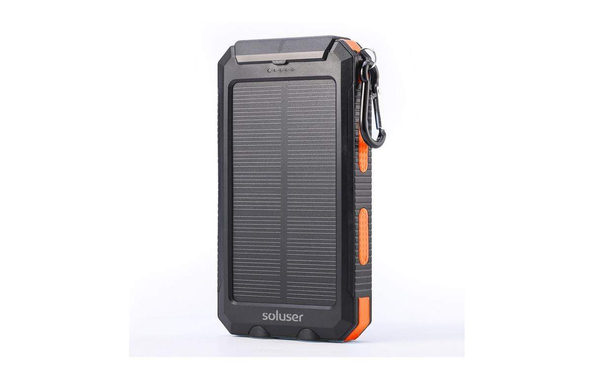 Solar-powered, waterproof phone charger with flashlight and compass by Soluser.