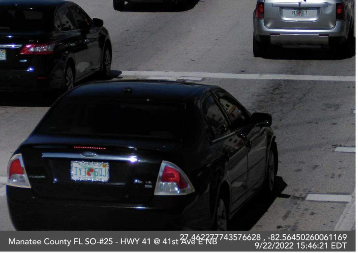 The Manatee County Sheriff’s Office is searching for a 7-month-old baby and her two parents after the family refused to provide medical treatment for the child. The family may be traveling in a black Ford Fusion with a IY36QJ Florida license plate, shown in this photo.