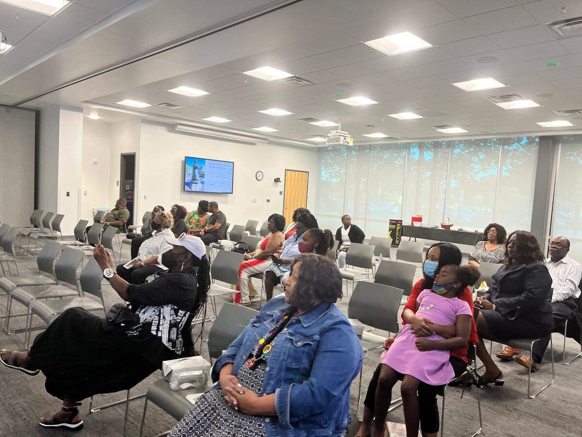 Attendees gather in a conference room on the campus of State College of Florida, Manatee-Sarasota, for a Q&A with members of the Brickler family, who are descendeats of Harriet Tubman. 05/13/2022.