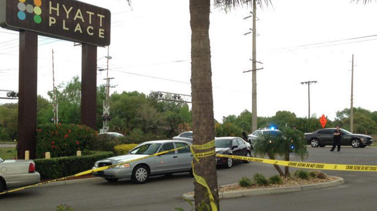 Officers responded at 4 p.m. Saturday to a call about shots fired in the parking lot of the Hyatt Place Hotel on 30th Street in Tampa. 
 BAY NEWS 9