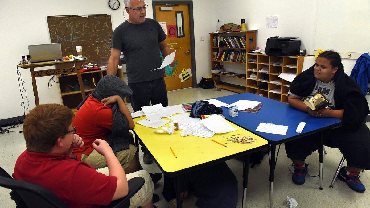 Paul Stone, principal and main teacher at New Path Academy, which opened in August, works with students in a wide range of grades and abilities. The school is a private, not-for-profit organization. 
 TIFFANY TOMPKINS-CONDIE/Bradenton Herald