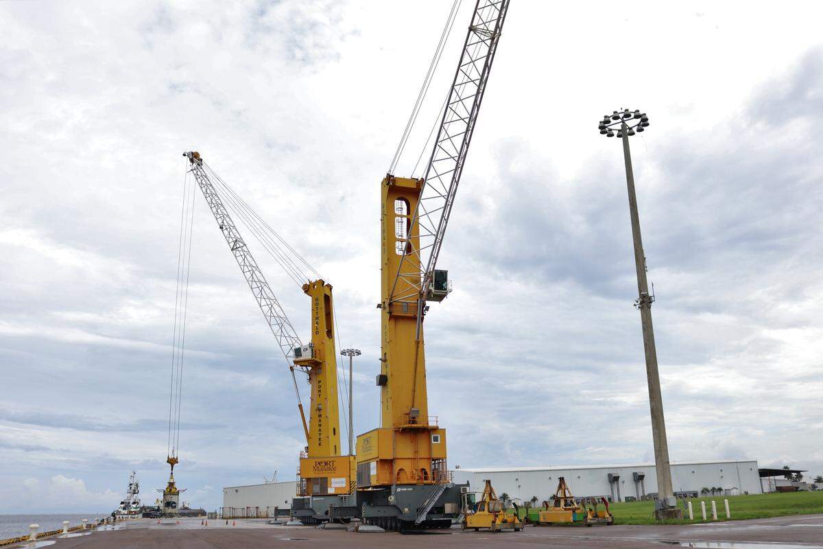 Giant cargo handling cranes stand at the ready at Port Manatee. An ambitious expansion plan is envisioned to keep up with business growth at the port.