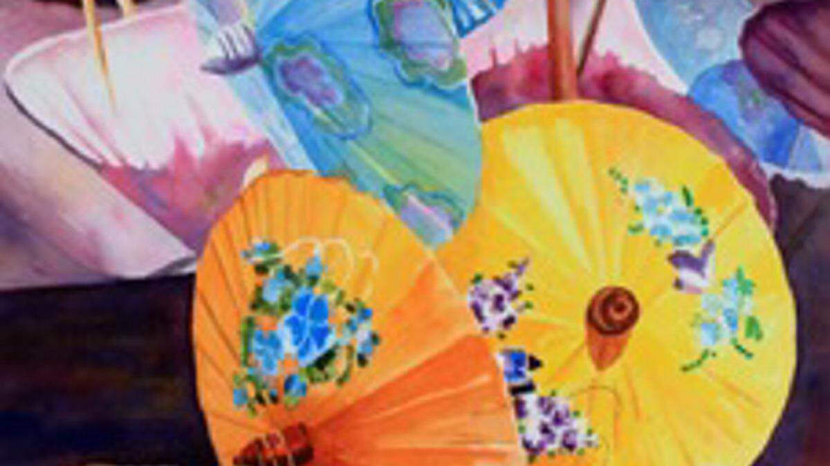 Florida Suncoast Watercolor Society's Aqueous Show opens Jan. 12 at Art Center Manatee, 409 Ninth St. W. An opening reception is 5-7 p.m. Jan. 14. Above: "Painted Umbrellas" by Cheryl Jorgensen. 
 PHOTO PROVIDED