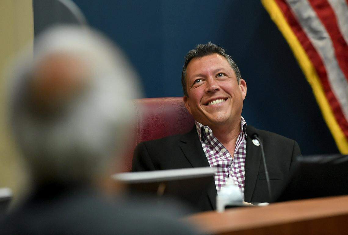 Commissioner George Kruse, pictured during a March 2021 Manatee County Commission meeting, defeated Commissioner Kevin Van Ostenbridge in Manatee County’s Republican primary election.