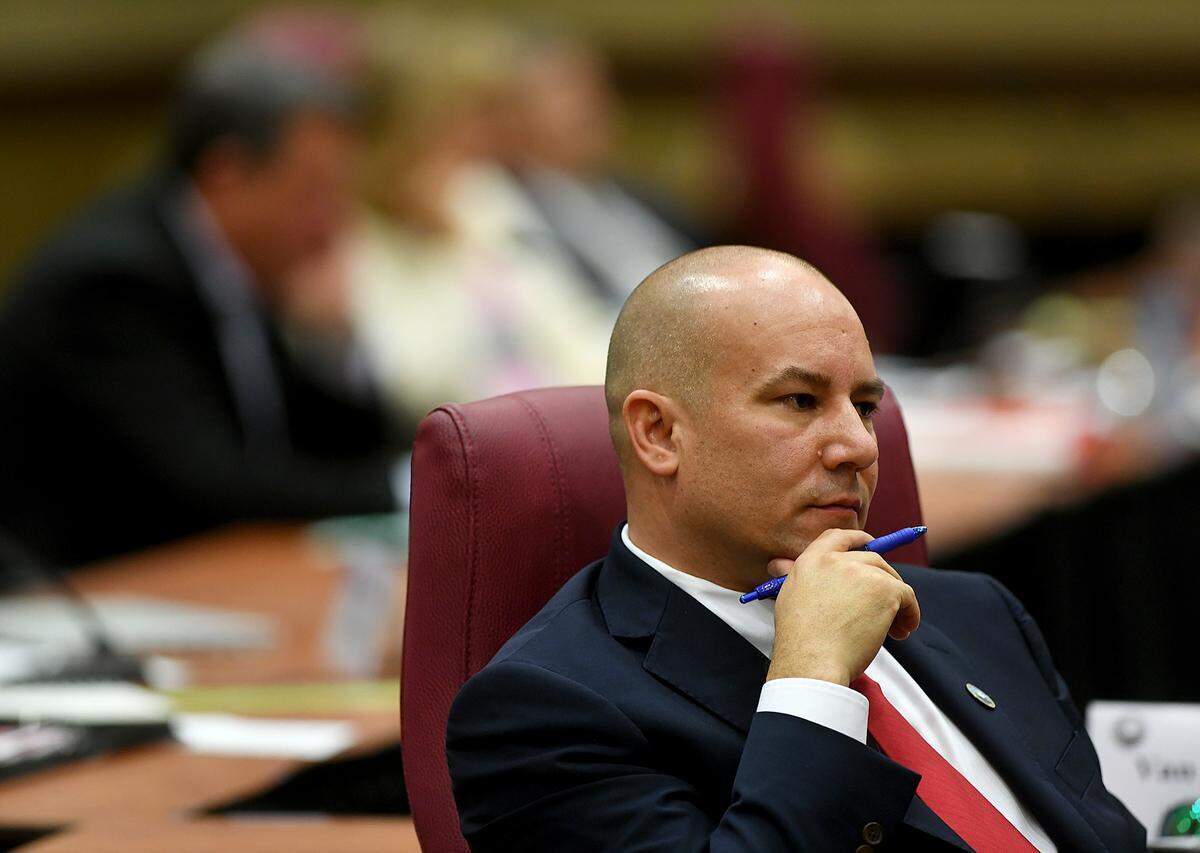 01/26/21--After a rocky year for Manatee County, Florida leaders, Commissioner Kevin Van Ostenbridge says he will lead with civility and ethics as board chair in 2022. Van Ostenbridge during a meeting of the Board of County Commissioners on Jan. 26, in this Bradenton Herald file photo.