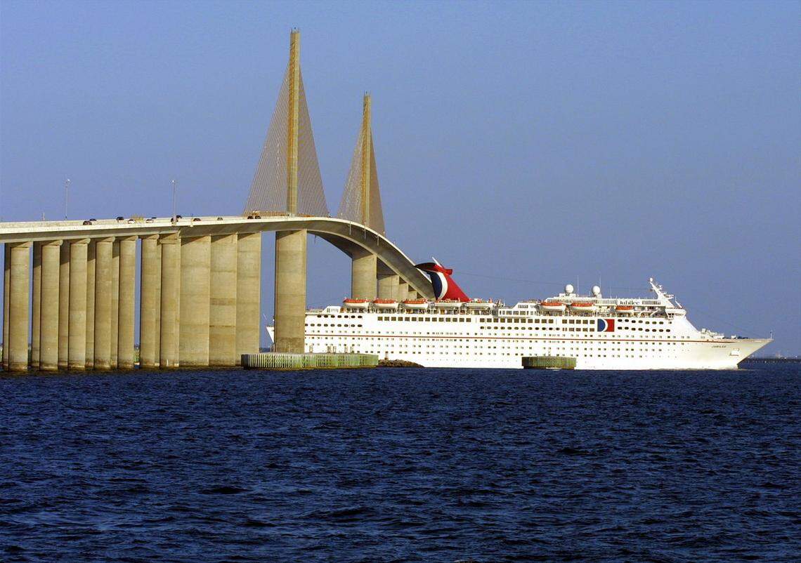 Carnival Cruise ship the HS Jubilee passes under the Skyway Bridge in this 2002 Bradenton Herald file photo.