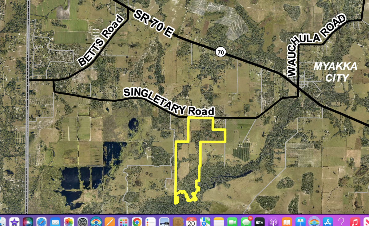 A screen grab of the proposed Myakka Village golf community shows that it extends from Singletary Road to the Myakka River.