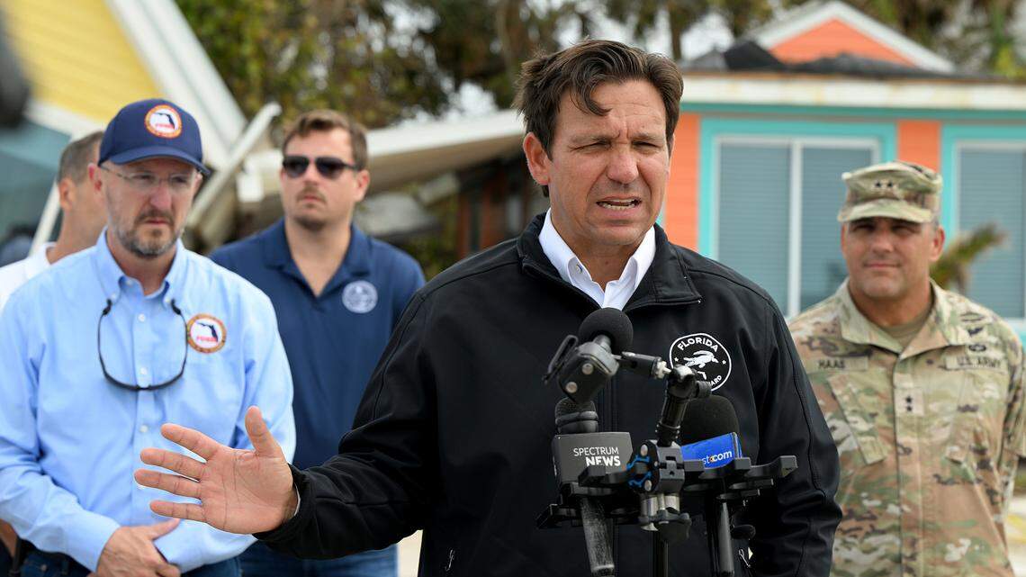 Florida Gov. Ron DeSantis made a stop in Bradenton Beach to update the response to Hurricane Milton on Anna Maria Island on Oct. 11, 2024.