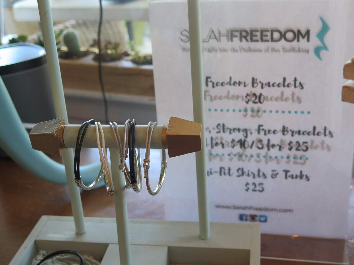 Some of the items at Selah Vie, such as these bracelets, are crafted by survivors who have received assistance from Selah Freedom.