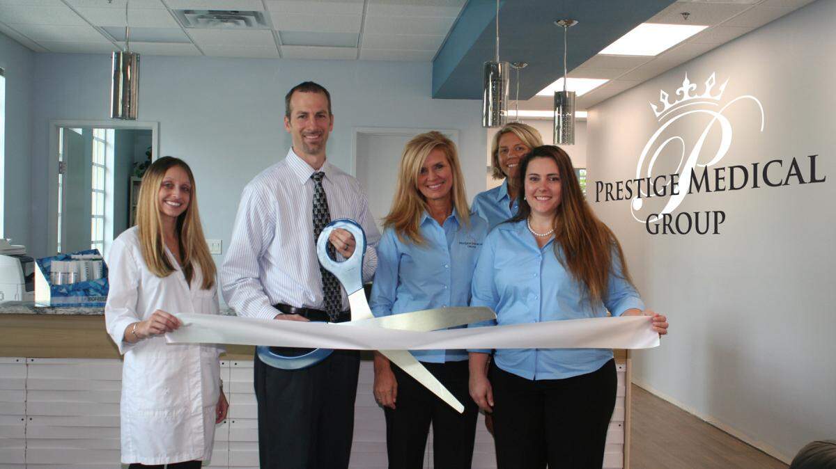 A ribbon cutting was held for Prestige Medical Group, 6924 Professional Pkwy. E., Suite B, Lakewood Ranch. The company offers a wide array of services that includes physical medicine, rehabilitative services, joint and trigger point injections, spinal decompression, massage therapy, chiropractic care, medical weight loss, as well as other services to better a patient's physical health. For more information, call 941-752-6002 or jaychiro.com. 
 Do you have a ribbon cutting you'd like to submit? Send them to Angie Monroe at amonroe@bradenton.com. 
 Photo courtesy of Manatee Chamber of Commerce.