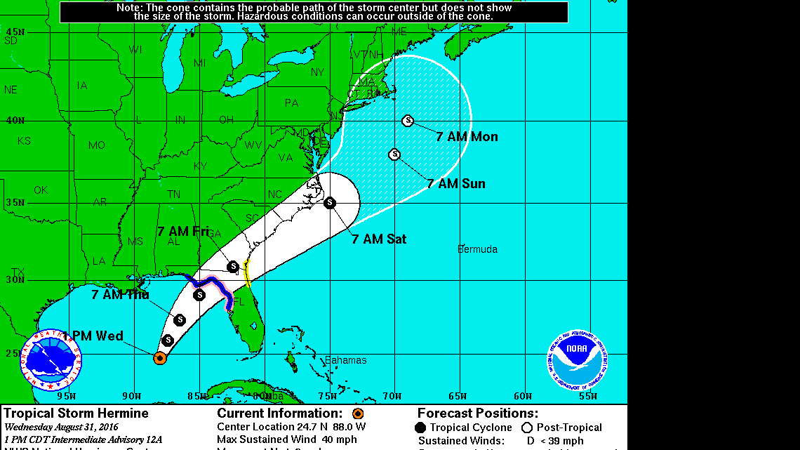 Tropical Storm Hermine likely to make Gulf Coast landfall Thursday