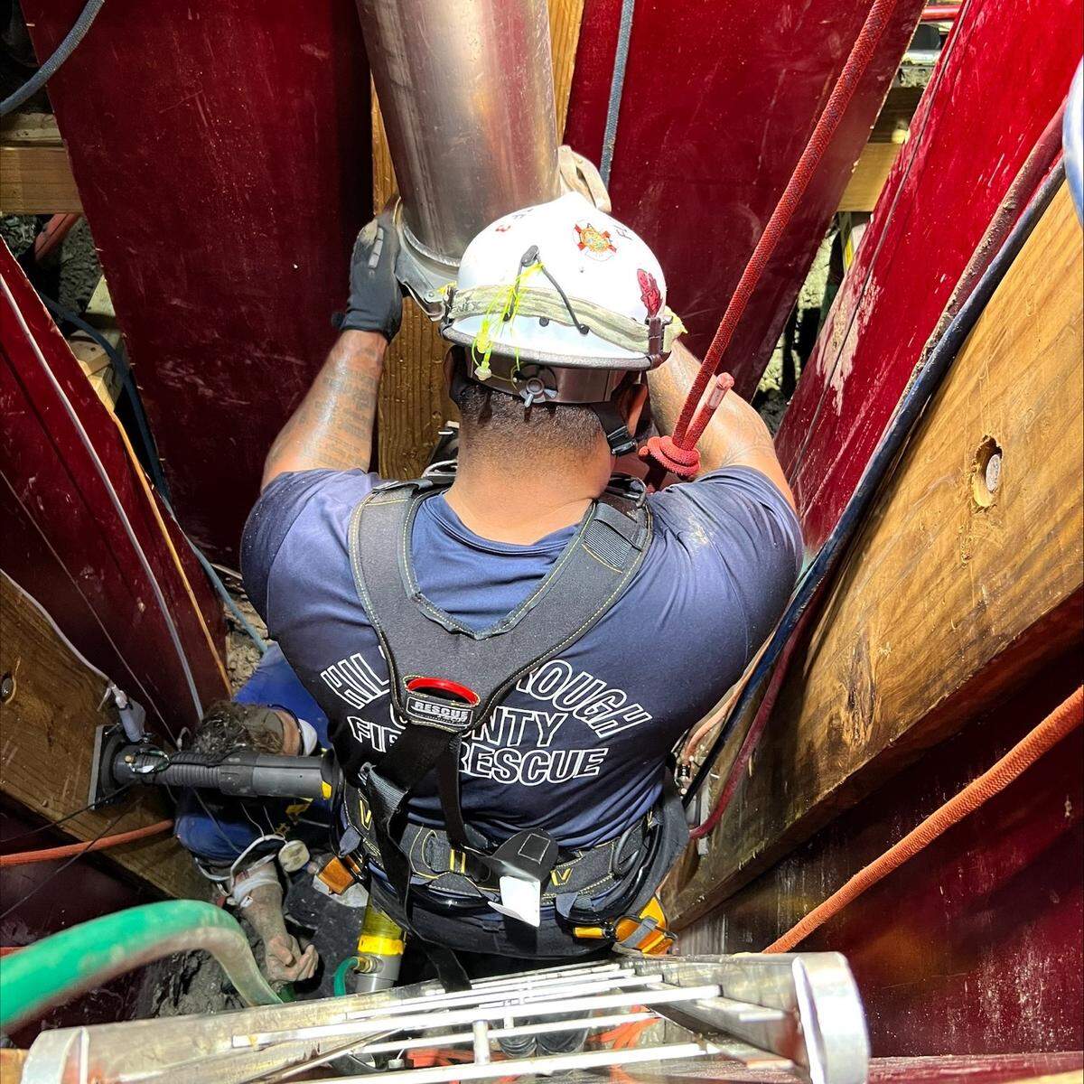 Hillsborough Fire Rescue joined Manatee County public safety rescues in freeing a man stuck in a trench off Moccasin Wallow Road last Wednesday.