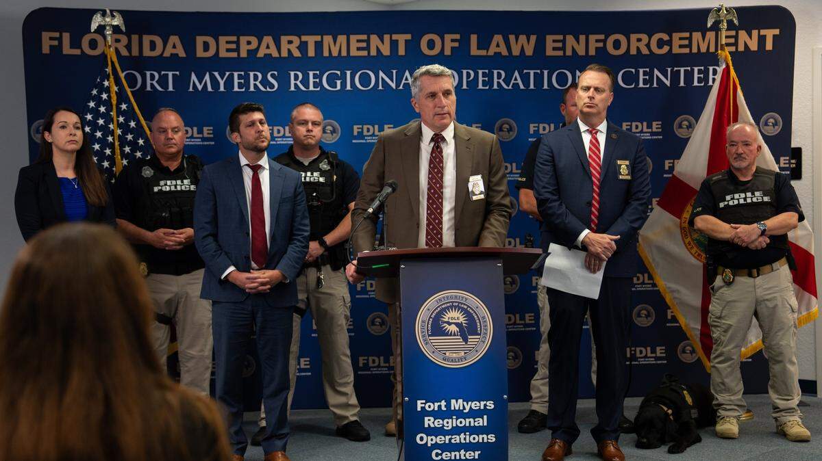 FDLE Commissioner Mark Glass announces the arrests of three people for alleged crimes involving children, one of them from Bradenton.
