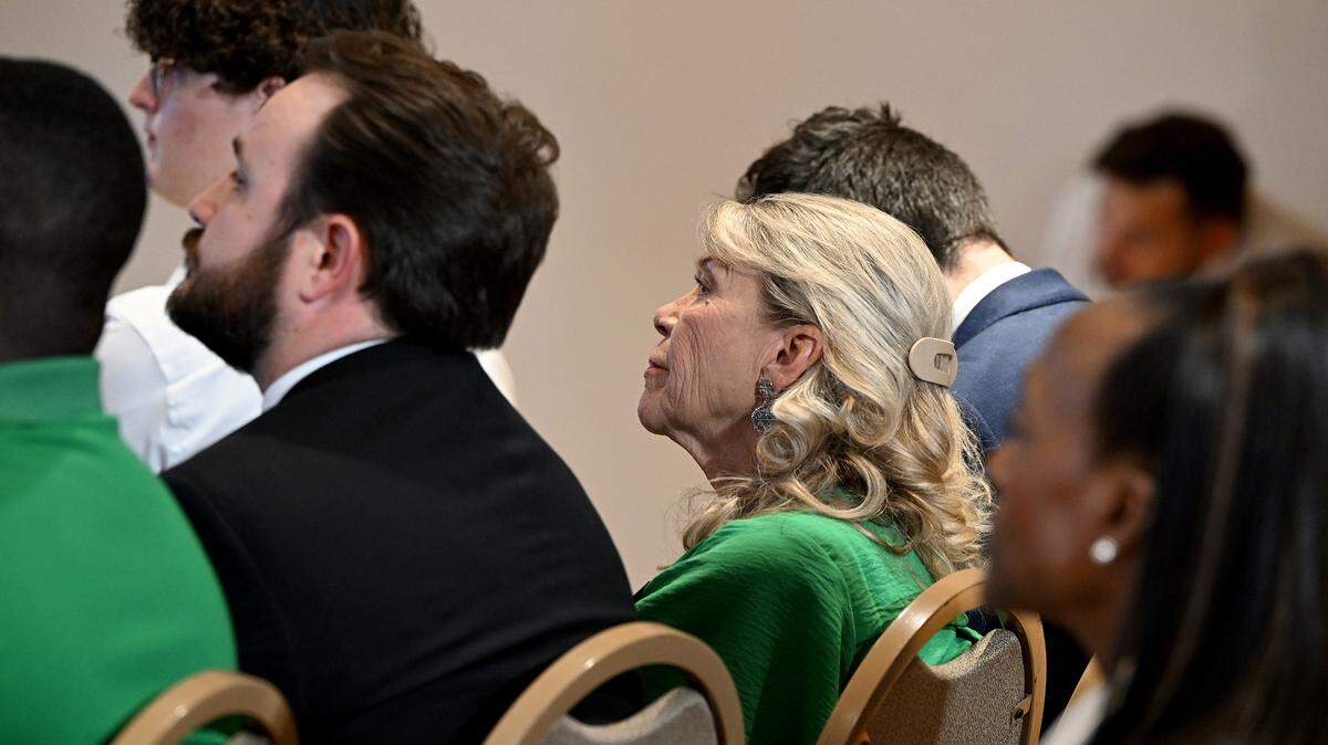 Manatee County Commissioner Carol Ann Felts sits during a press conference where Florida’s new chief financial officer Blaise Inogoglia and Governor Ron DeSantis announced plans to bring DOGE to Manatee County. The press conference was held at the Manatee Performing Arts Center in Bradenton on July 24, 2025.